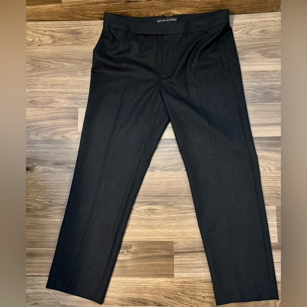 Ralph Lauren Wool Gray Dark Heathered Tailored Zip Dress Pants Black Label 8